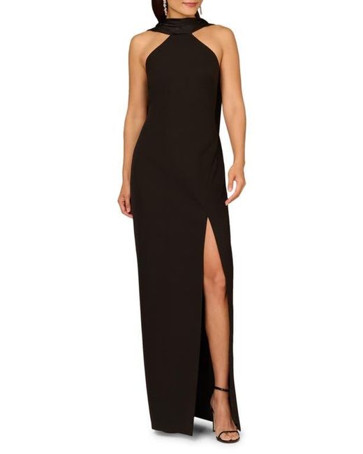 Aidan Mattox Black Bonded Crepe Gown