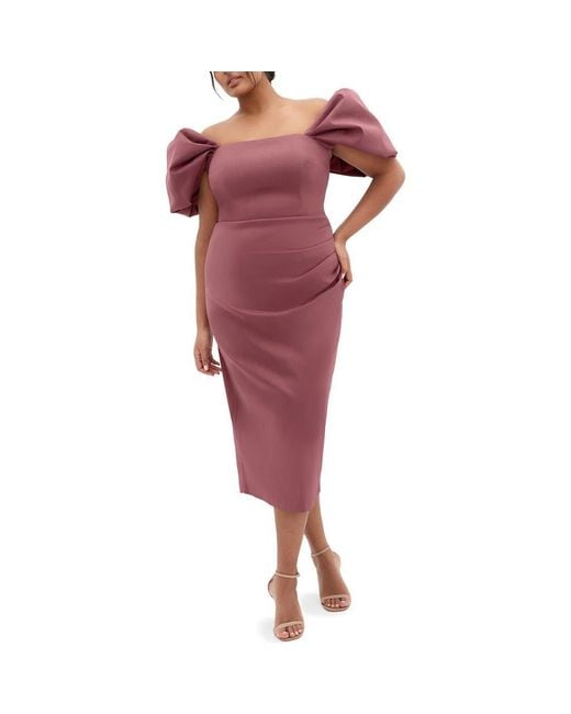 City Chic Red Elyse Puff Sleeve Sheath Dress