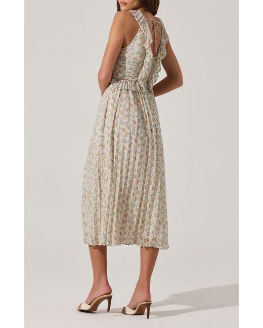 Astr Natural Ruffle Pleated Midi Sundress