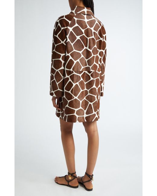 Michael Kors Brown Giraffe Print Genuine Calf Hair Balmacaan Coat