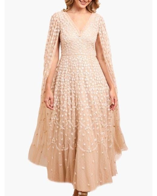 Needle & Thread Pink Clover Cape Sleeve Ankle Gown