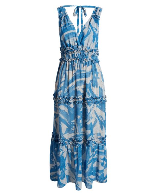 Socialite Blue Double V Ruffle Tiered Maxi Dress
