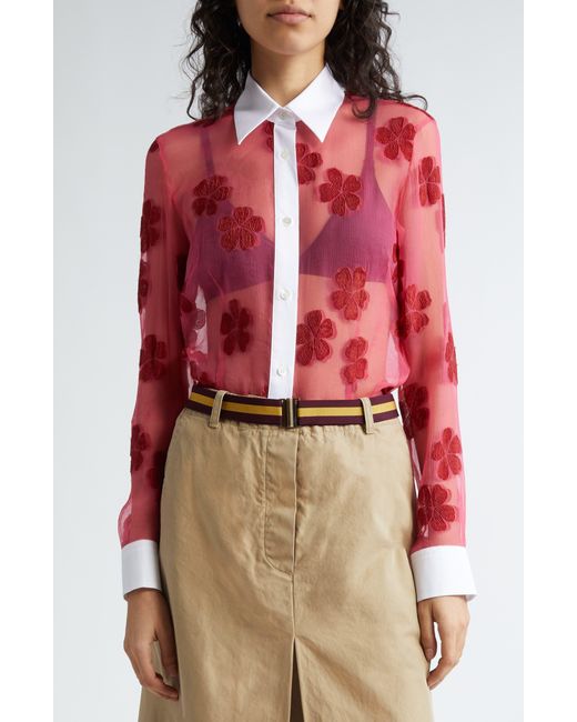 Dries Van Noten Floral Embroidered Sheer Button-up Shirt