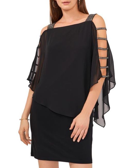 Chaus Black Embellished Ladder Sleeve Chiffon Dress