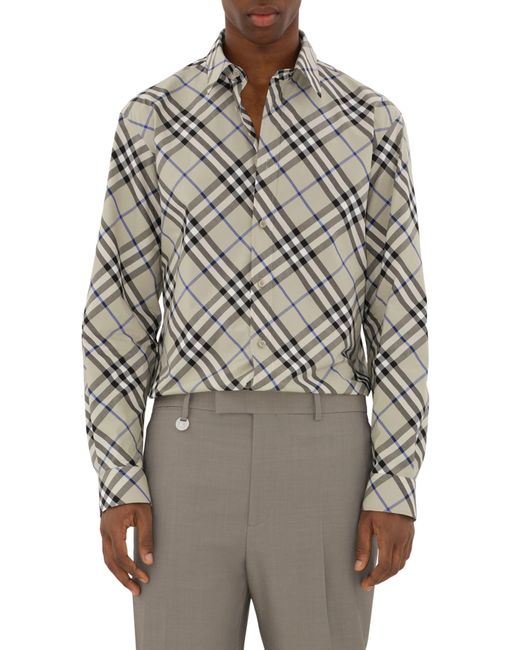 Burberry Gray Check Long Sleeve Cotton Poplin Button-up Shirt for men