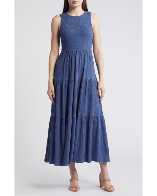 Anne Klein Blue Sleeveless Tiered Maxi Dress