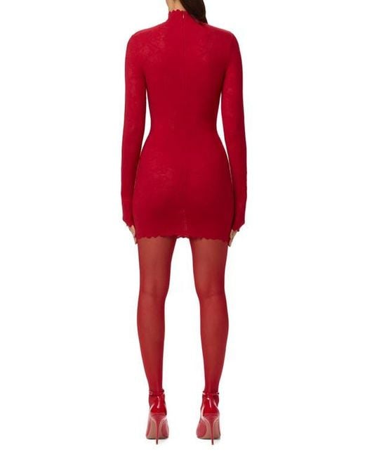 Naked Wardrobe Women's Red Scalloped Long Sleeve Lace Minidress -  coffeafoods.com