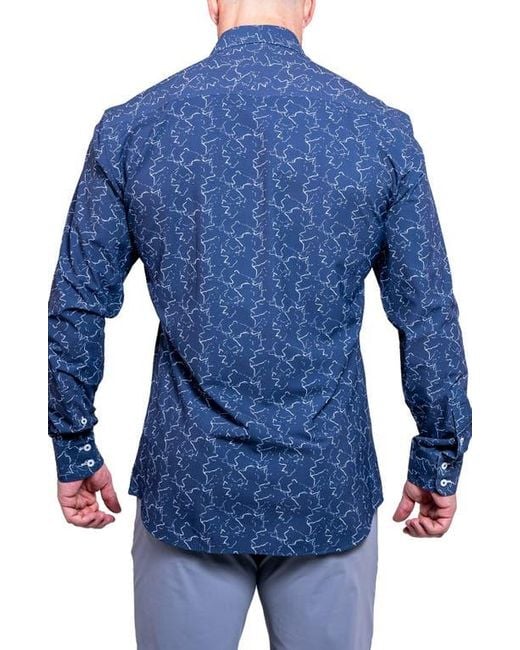 Maceoo Blue Einstein Print Button-Up Shirt for men