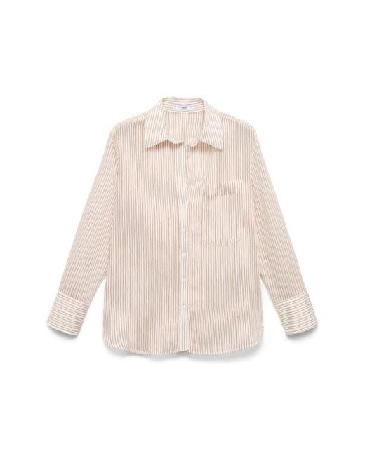 Mango Brown Stripe Sheer Long-Sleeve Button-Up Shirt
