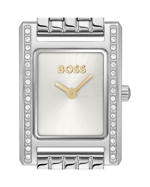 Boss White Lucy Precious Rectangular Watch, 18.5Mm
