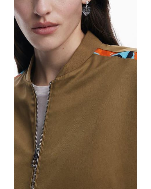 Desigual Brown Contrast Sleeve Stripe Cotton Blend Bomber Jacket