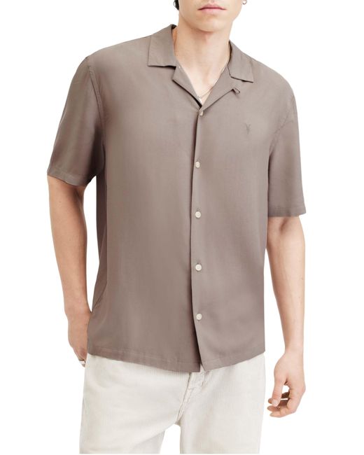 AllSaints Brown Venice Relaxed Fit Short Sleeve Button-up Camp Shirt for men