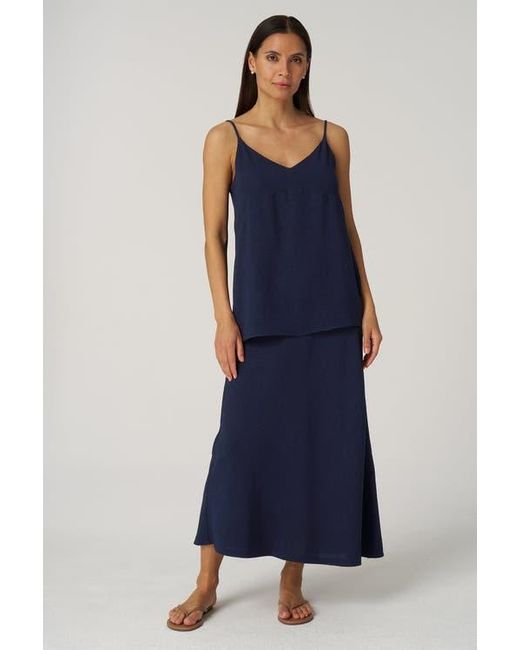 Franne Golde Blue Textured Crepe Bias Midi Skirt