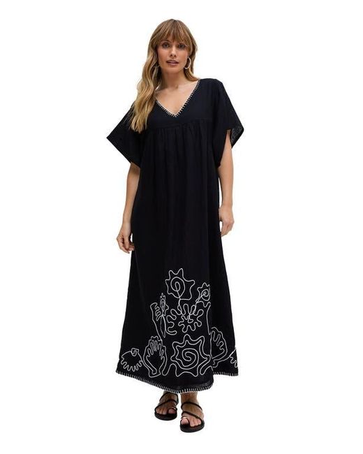 Raffya Black Candy Tabard Embroidered Hem Midi Dress