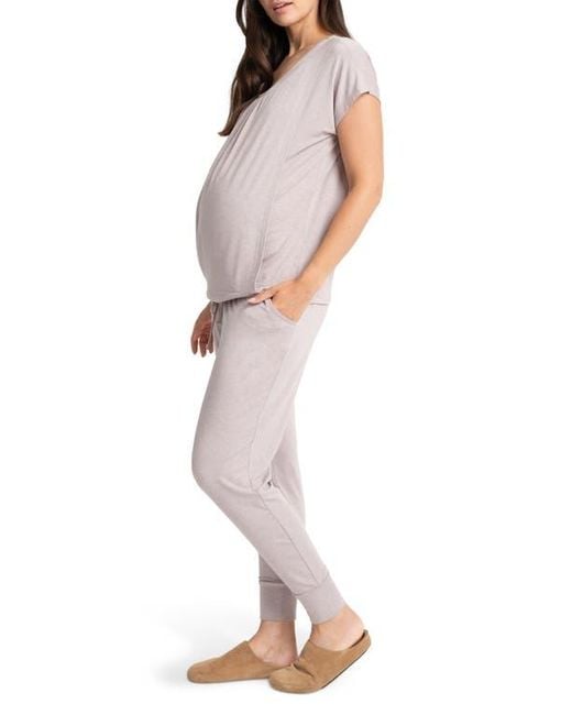 Seraphine Purple Short Sleeve Maternity/Nursing Longewear Set