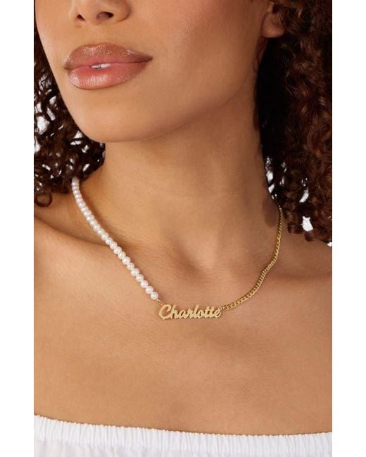 ATHRA LUXE Metallic Freshwater Pearl & Chain Link Personalized Name Necklace