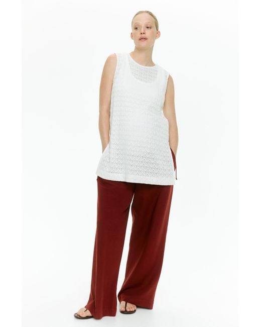 H&M White Mama Linen-Blend Drawstring Trousers