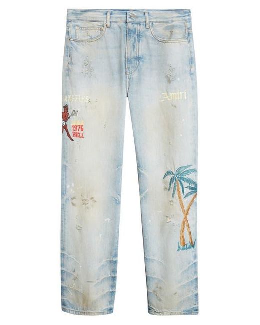 Amiri Blue Sinners Embroidered Distressed Jeans for men
