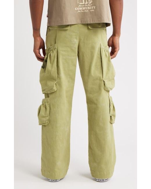 Honor The Gift Green Wide Leg Cotton Twill Cargo Pants for men