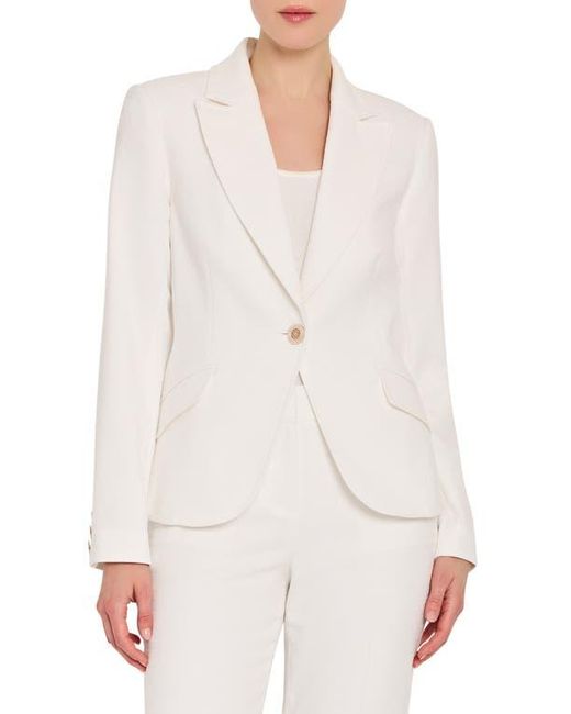 Tahari White One-Button Bouclé Blazer