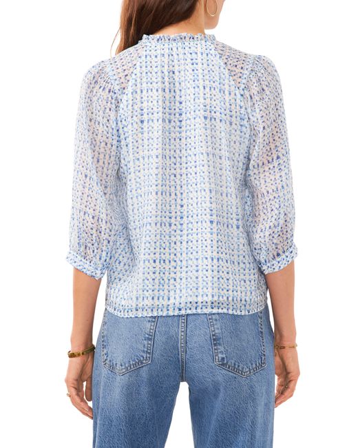 Vince Camuto Blue Balloon Sleeve Peasant Top