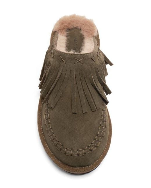 Free People Brown Fallon Fringe Faux Fur Mule Slipper