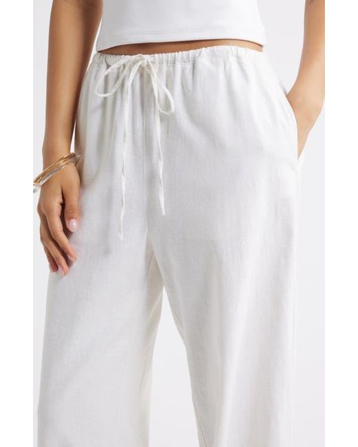 Open Edit White Wide Leg Linen Blend Pants