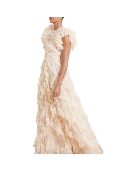 Needle & Thread Natural Genevieve Ruffle Short Sleeve Maxi Gown