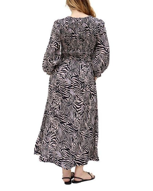 Raffya Black Paulina Shirred Bodice Zebra Print Maxi Dress