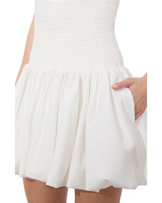 Alice + Olivia White Arden Smocked Drop Waist Bubble Hem Minidress