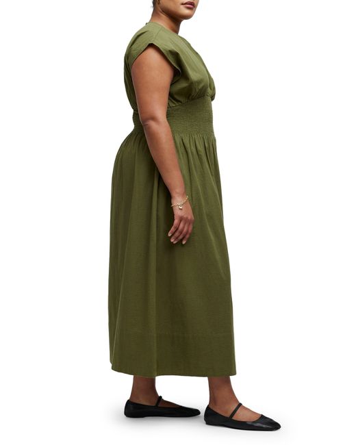Madewell Green Stripe Smocked Waist Seersucker Midi Dress