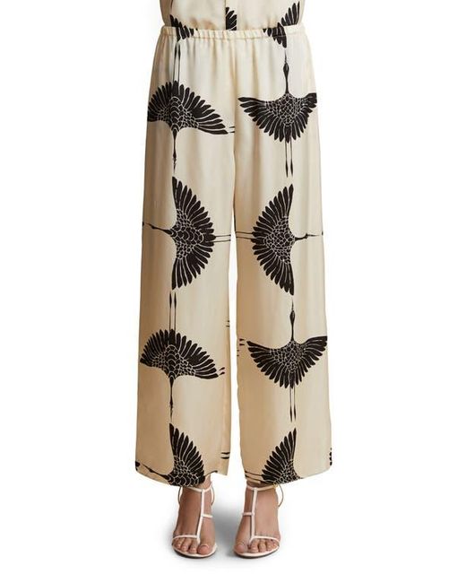 KHAITE Mindy Crane Print Wide Leg Cupro Pants in Natural | Lyst
