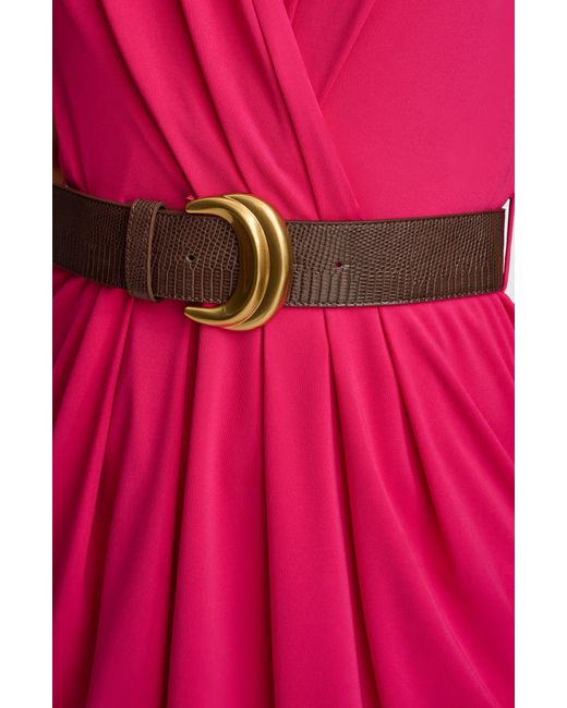 Donna Karan Red Belted Sleeveless Midi Dress
