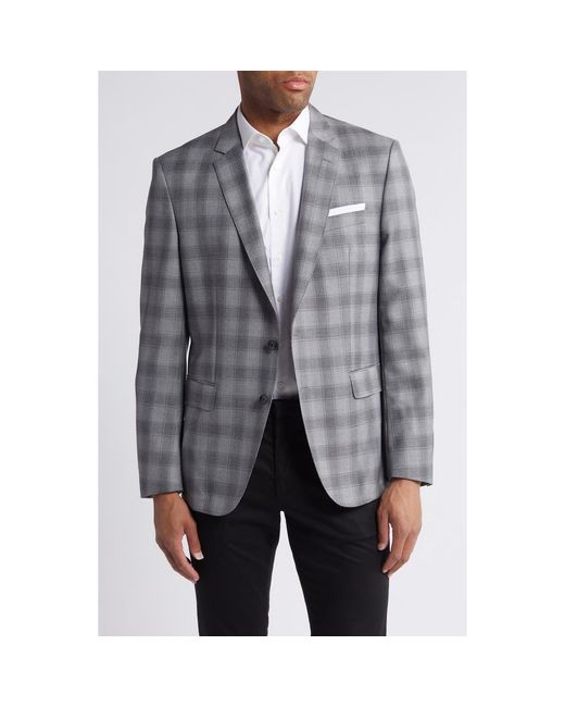 Boss Gray Hutson Glen Plaid Virgin Wool Sport Coat for men