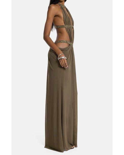 jaded london maxi dress Backless Maxi Dress with Shell Trim | Plunge Neckline
