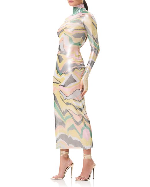 AFRM Natural Shailene Foil Long Sleeve Dress