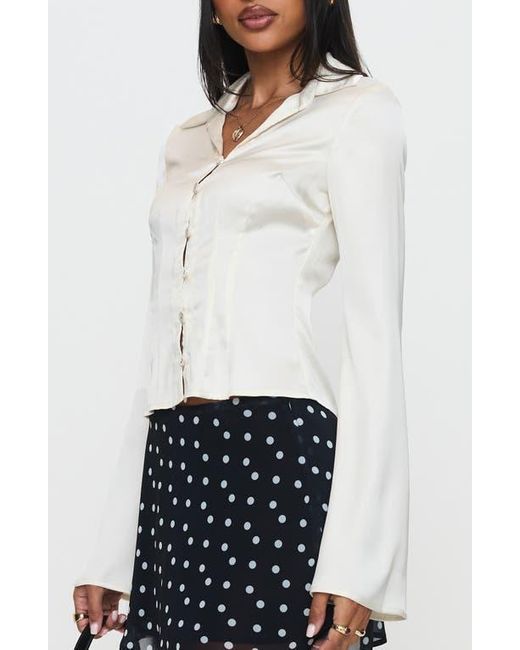 Princess Polly White Miravella Satin Button-Up Shirt