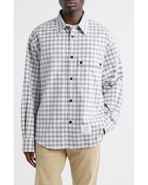 Thom Browne White Oversize 4-Bar Gingham Check Flannel Button-Up Shirt for men