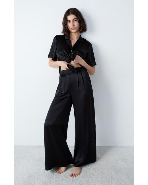 Etam Blue Pearly Silk Wide Leg Pajama Pants