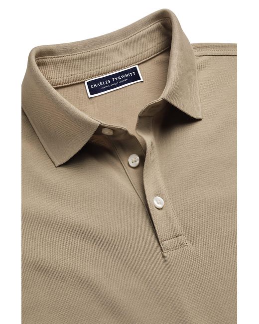 Charles Tyrwhitt Gray Solid Short Sleeve Cotton Tyrwhitt Pique Polo for men