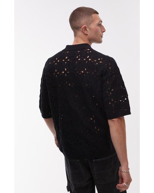 Topman Black Relaxed Openwork Floral Short Sleeve Button-Up Shirt for men