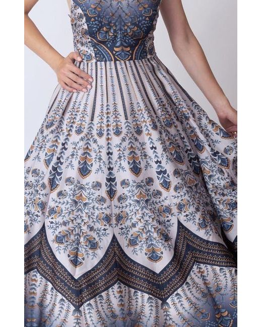Ras Blue Ruba Open Back Printed Long Dress