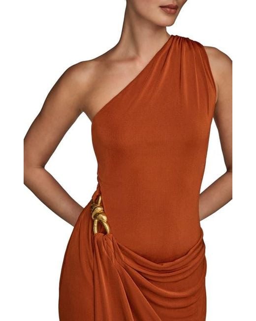 Donna Karan Red One-Shoulder Stretch Jersey Gown