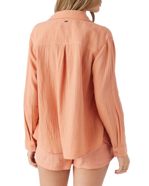 O'neill Sportswear Orange Leni Cotton Gauze Button-up Shirt
