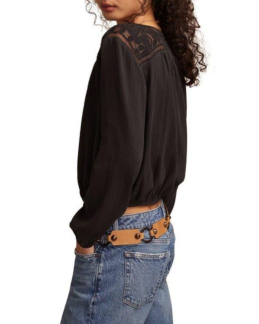 Lucky Brand Black Lace Inset Bubble Hem Cotton Button-Up Shirt