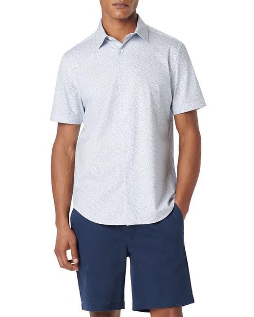 Bugatchi Blue Miles Ooohcotton Geo Print Short Sleeve Button-Up Shirt for men
