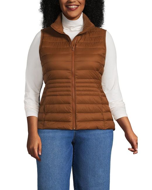 Lands' End Brown Plus Size Wanderweight Packable Down Vest