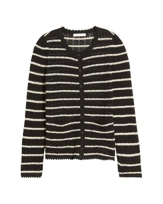 Doen Black Therese Stripe Open Knit Pima Cotton & Silk Cardigan