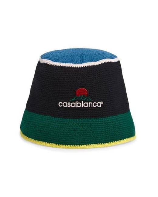 Casablanca Green Montagne Logo Colorblock Cotton Crochet Hat for men