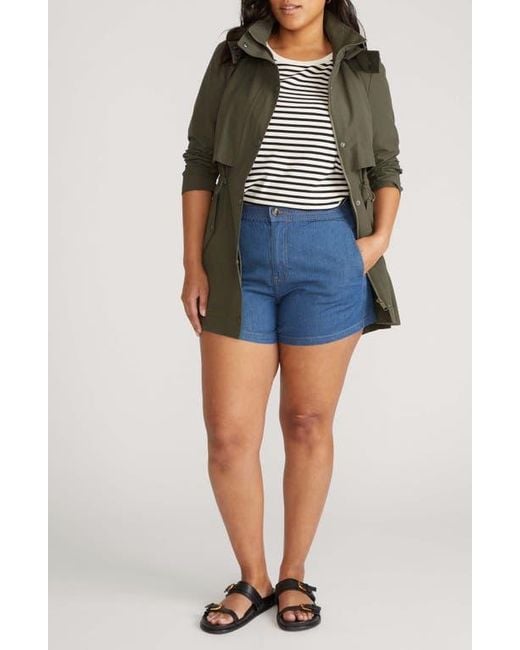 UNIVERSAL STANDARD Blue Capri Cotton Chambray Shorts